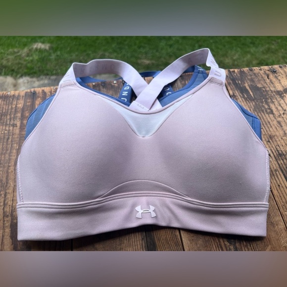 2 Under Armour Size S Women’s Infinity High Sports Bras Pink / Blue - Picture 1 of 5